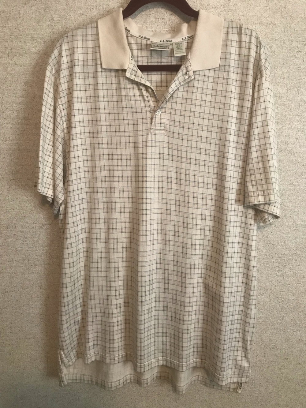 L.L. Bean Men's Cream Plaid Polo Shirt Size L